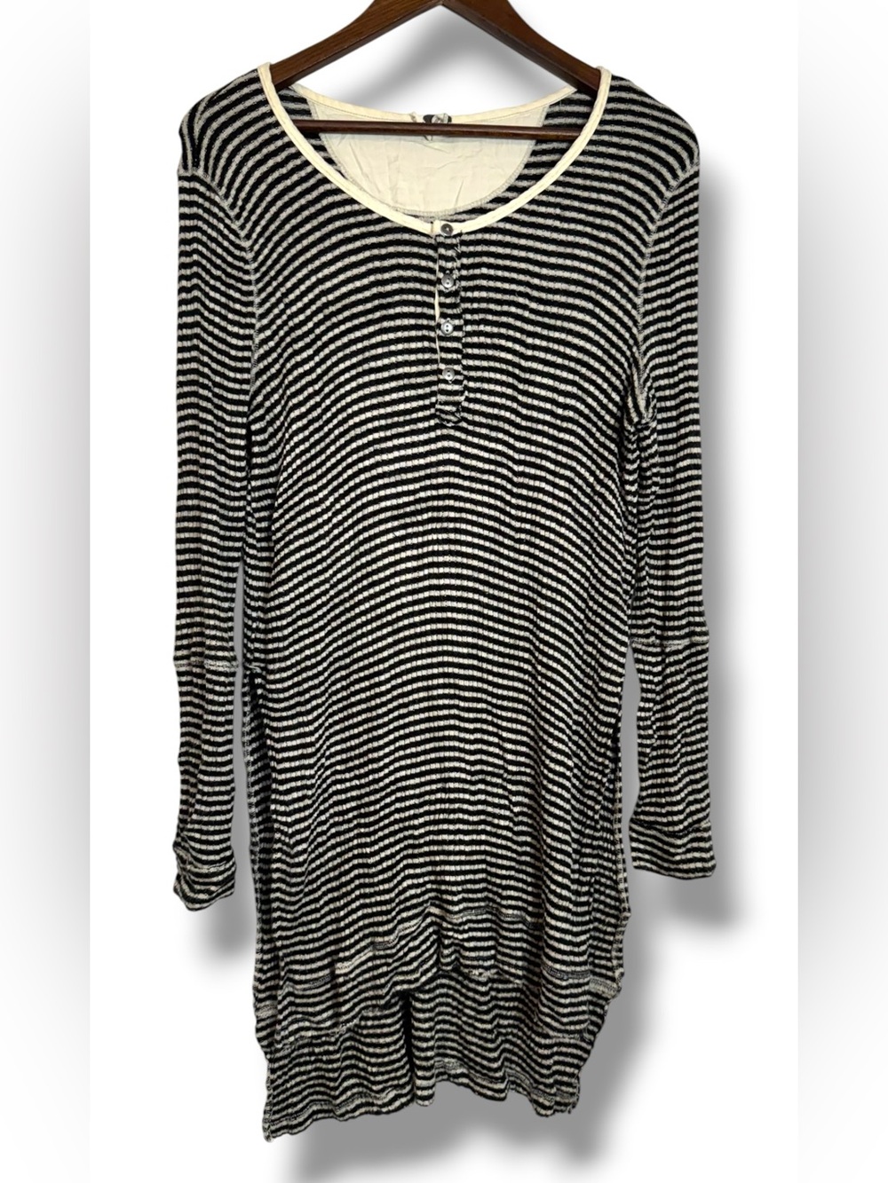 Free People We The Free Drippy Henley Top Tunic Striped Black Tea Medium - Picture 2 of 10